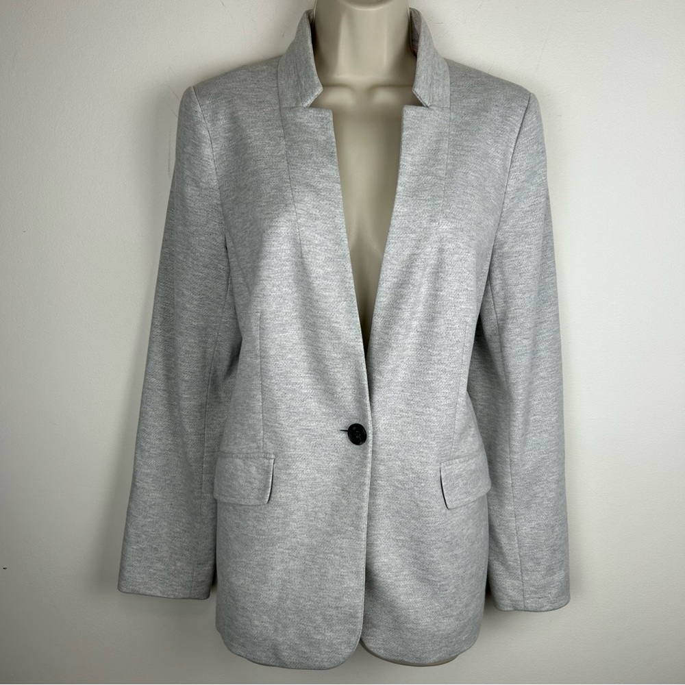 Talbots Women’s Gray Knit One-Button Blazer Jacket Lined Career Casual